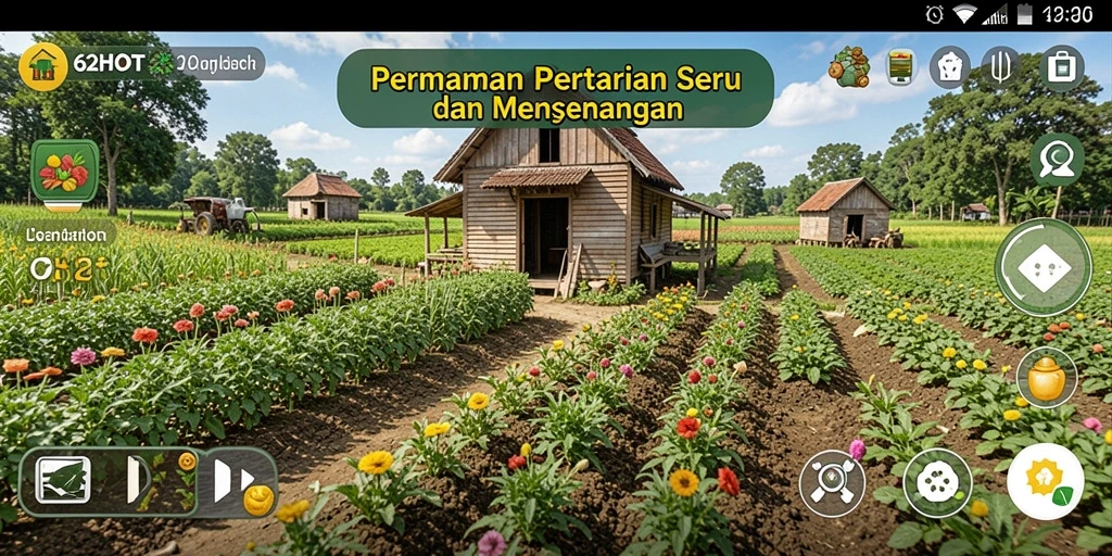 Tampilan gameplay 62HOT yang menarik dengan aktivitas bertani.