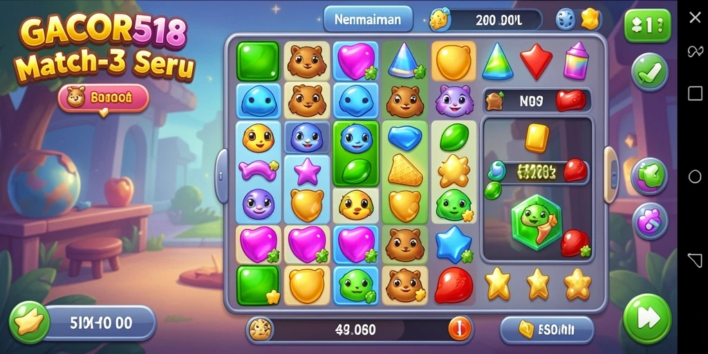 Tampilan gameplay GACOR518 yang menampilkan tantangan Match-3.