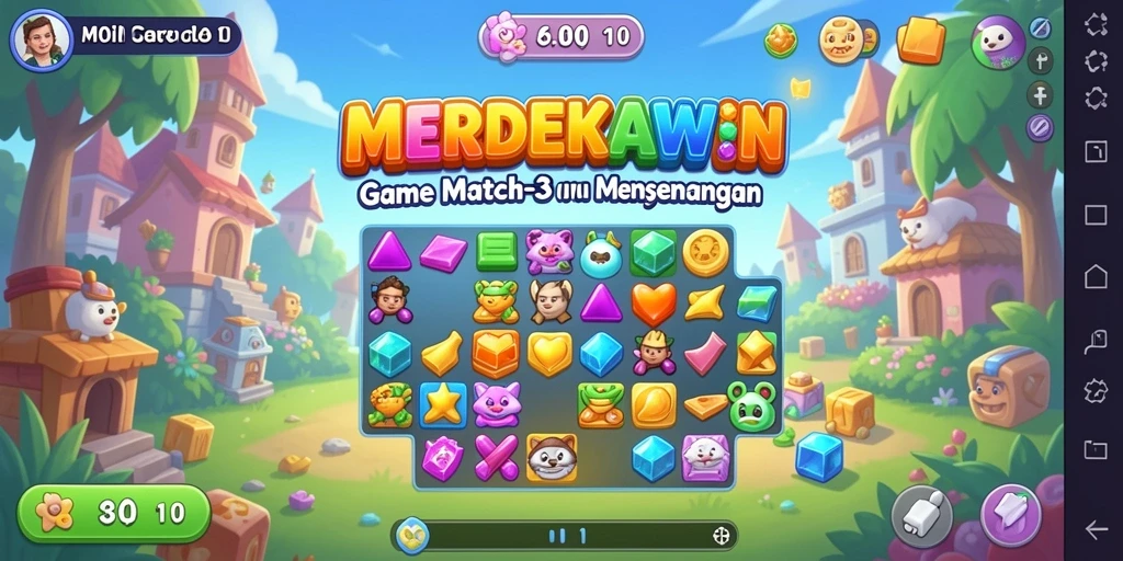 Tampilan gameplay seru dari MERDEKAWIN yang menampilkan kombinasi Match-3.
