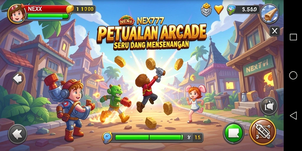 Tangkapan layar NEX777 menunjukkan aksi gameplay arcade yang mendebarkan.