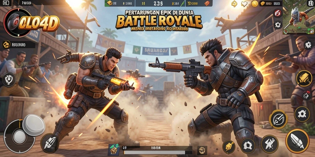 Screenshot OLLO4D menampilkan pertempuran intens dalam gameplay Battle Royale.